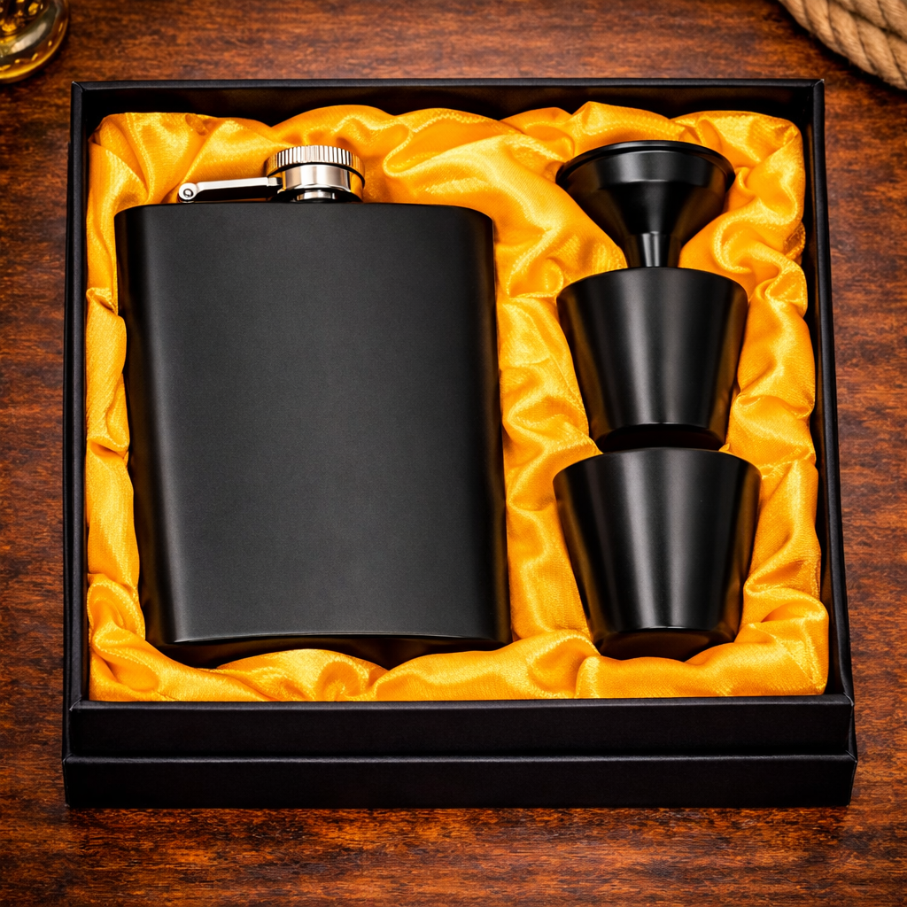 Stainless Steel Flask and Shot Glass Set β Included in a Special Gift Box