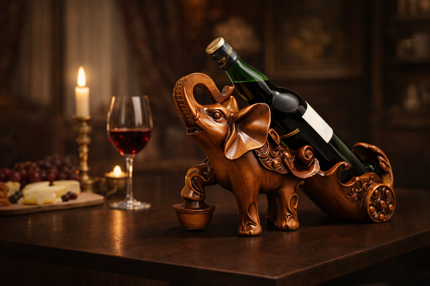 Fil Figürlü Şarap Tutacağı