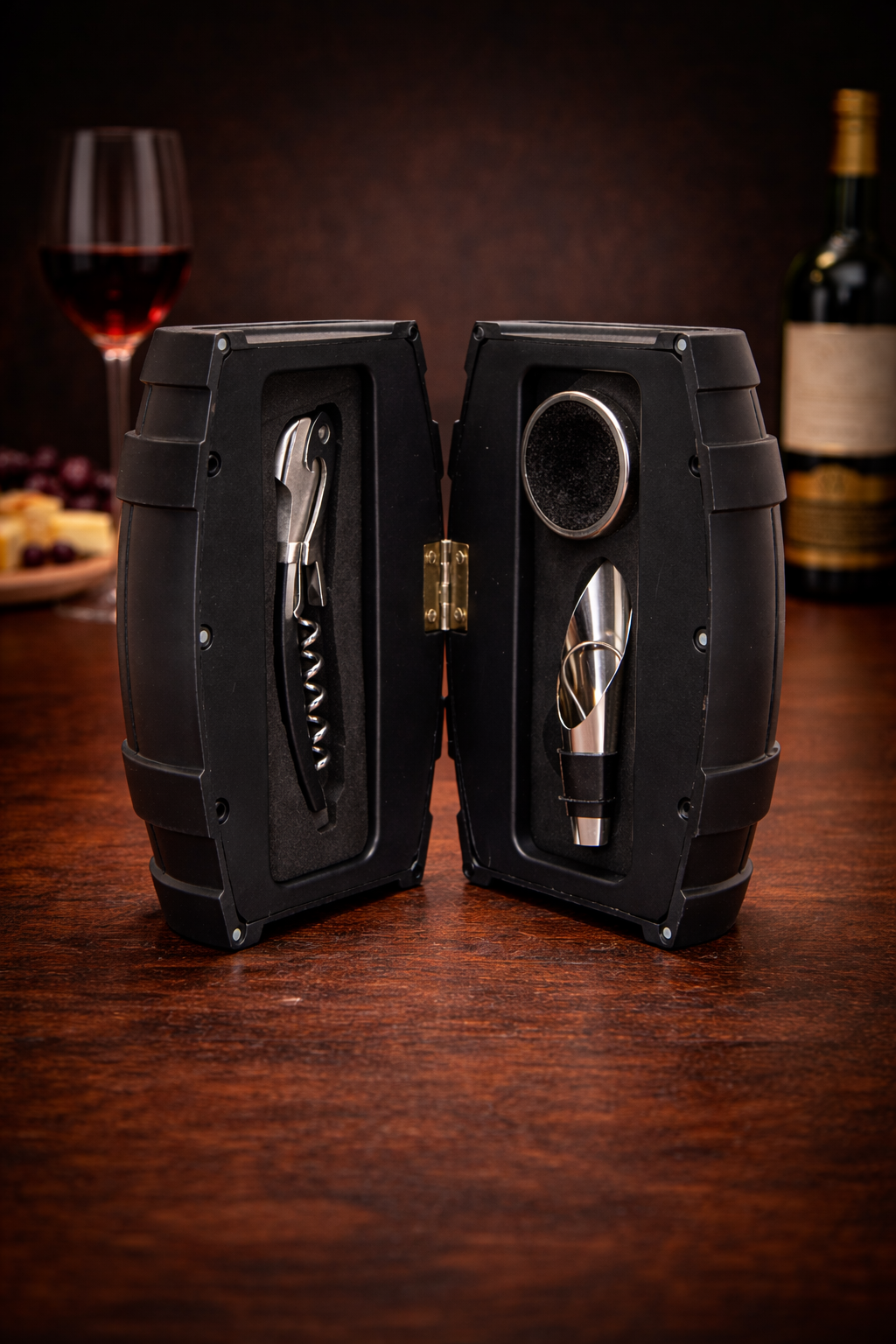 3 Parça Fıçı Tasarımlı Şarap Aksesuar Seti