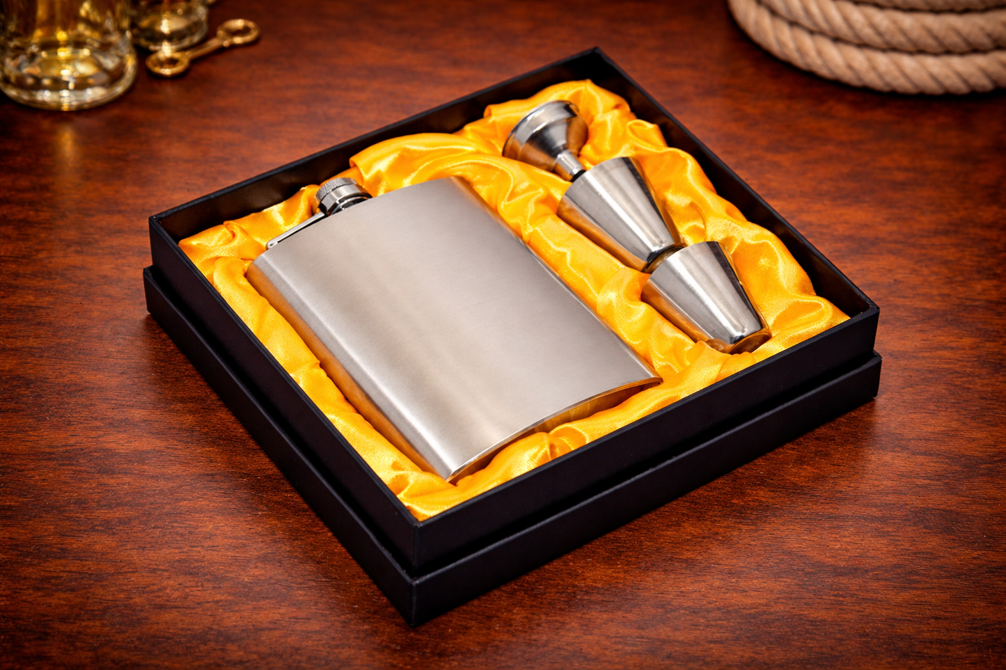 Stainless Steel Flask and Shot Glass Set – Included in a Special Gift Box