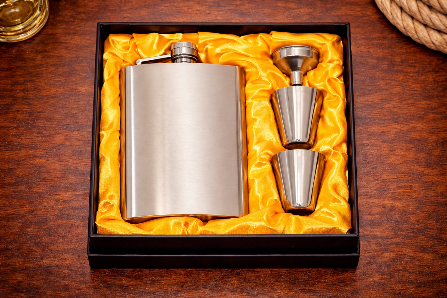 Stainless Steel Flask and Shot Glass Set – Included in a Special Gift Box