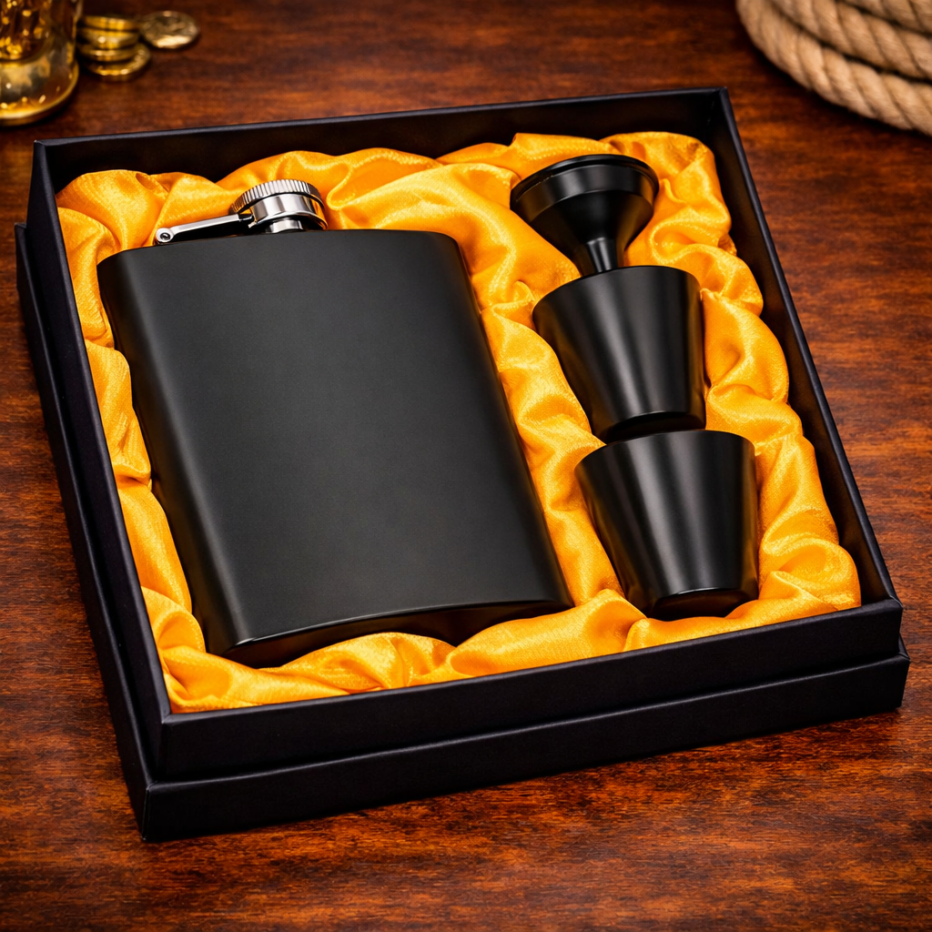Stainless Steel Flask and Shot Glass Set – Included in a Special Gift Box