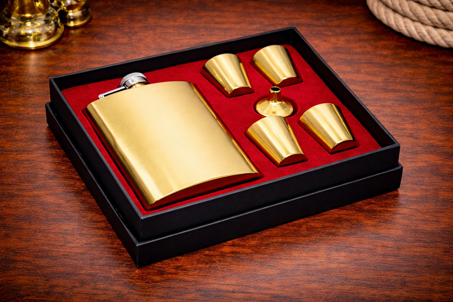 Gold Black Plated Flask & Shot Glass Set – Luxury Gift Box Included