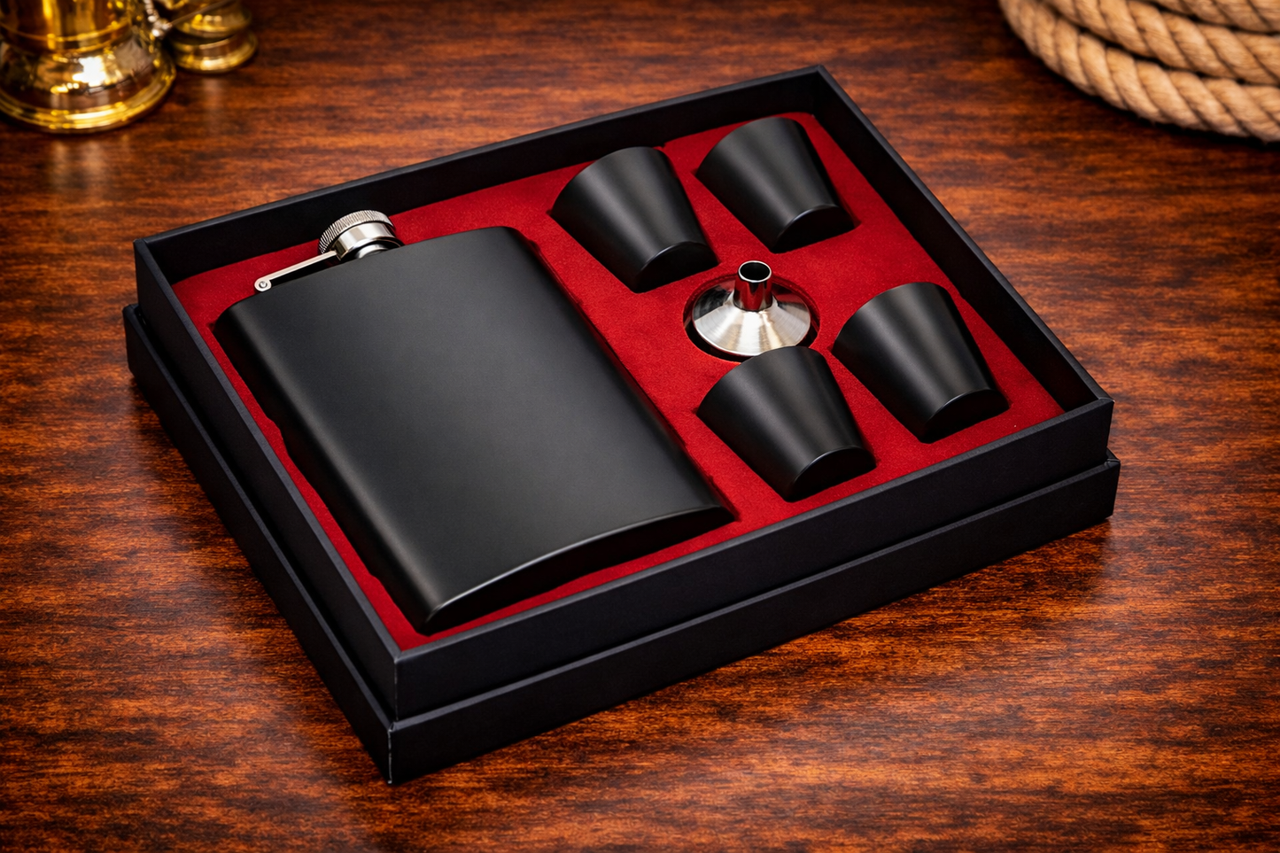 Gold Black Plated Flask & Shot Glass Set – Luxury Gift Box Included