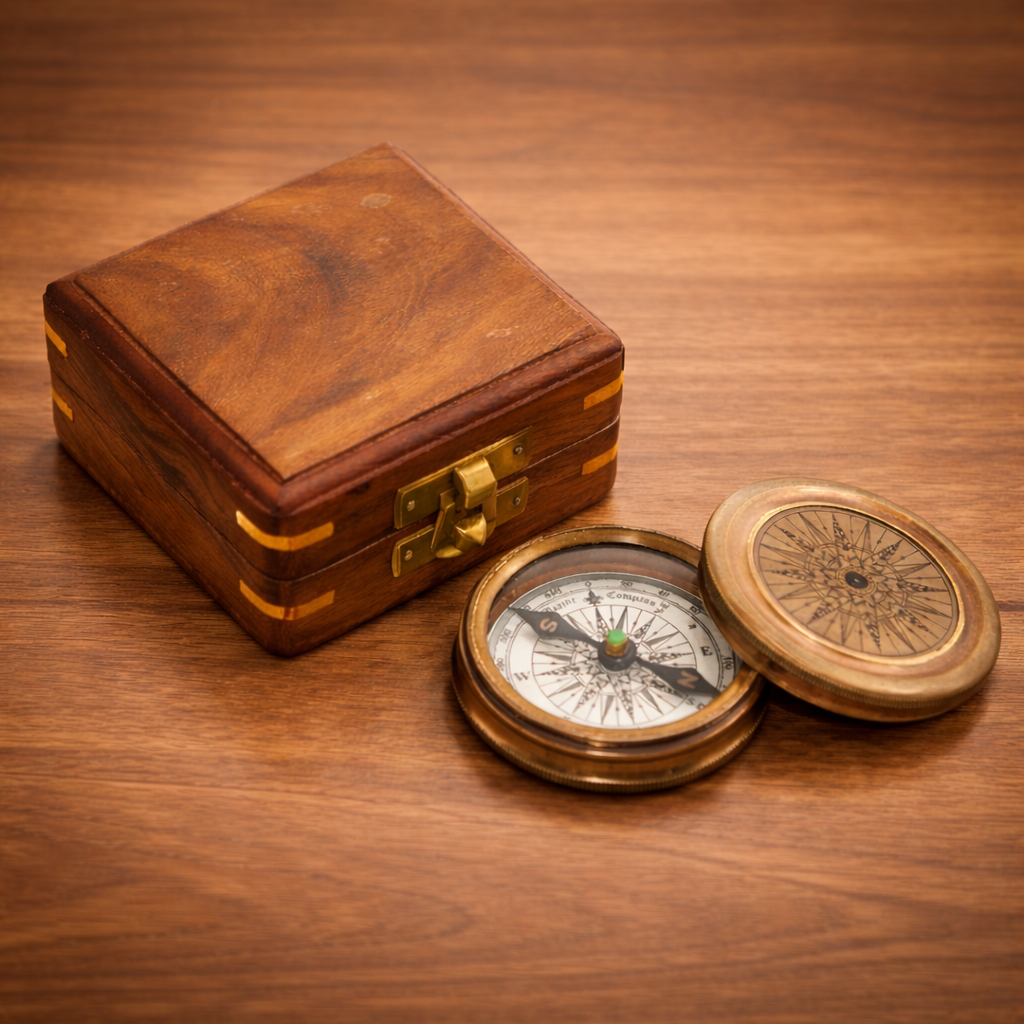 Vintage Pusula Ahşap Kutu Seti