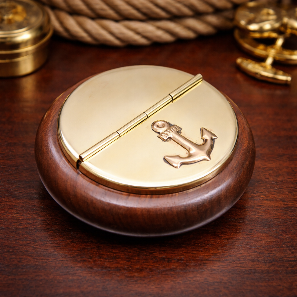 Nautical-themed Wooden Brass Ashtray
