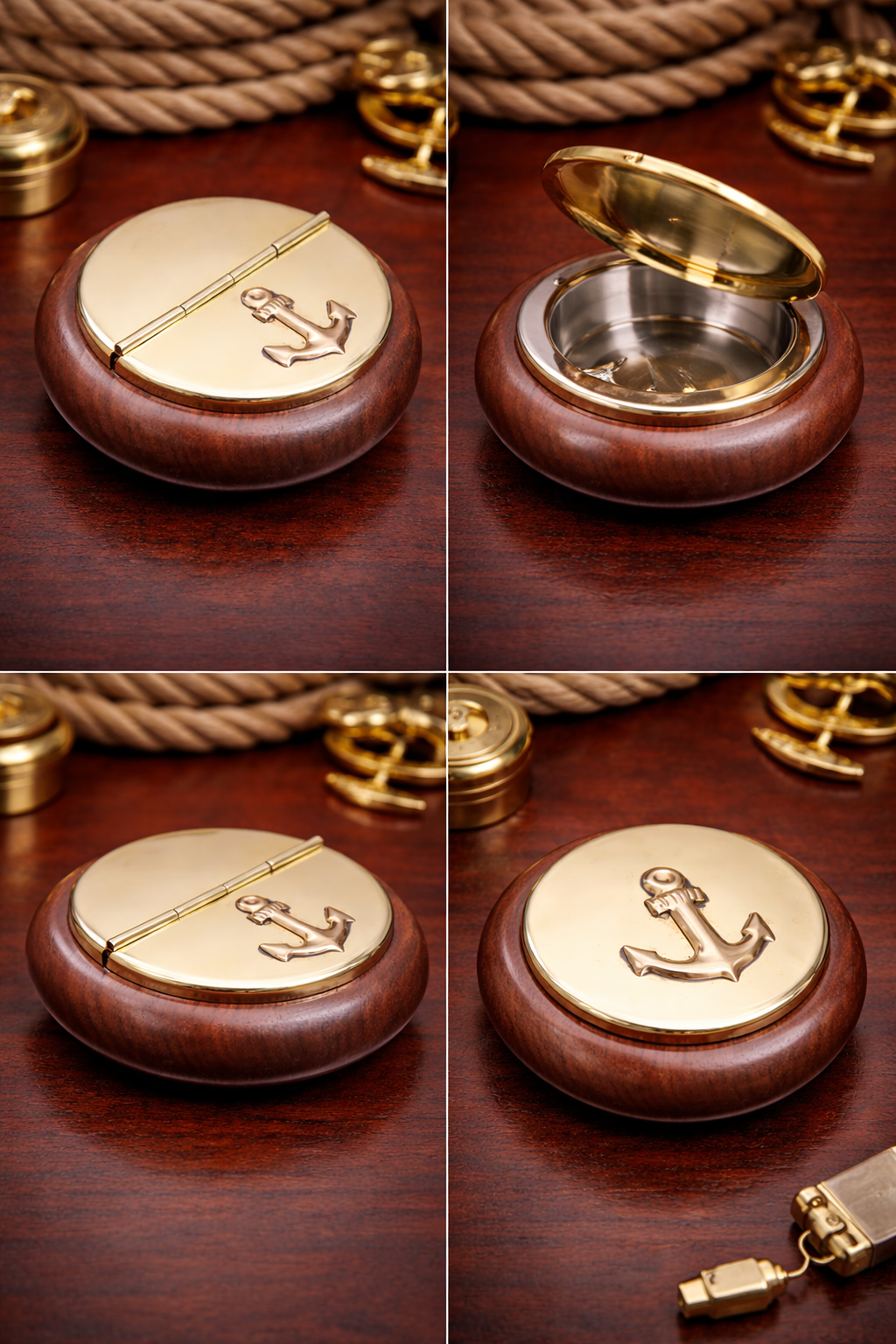 Nautical-themed Wooden Brass Ashtray