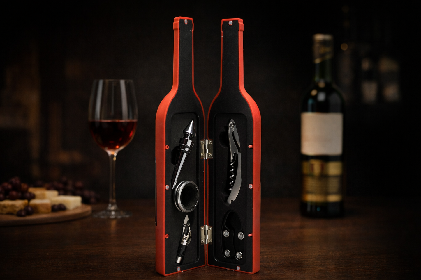 Wine Accessory Set in the Shape of a Bottle